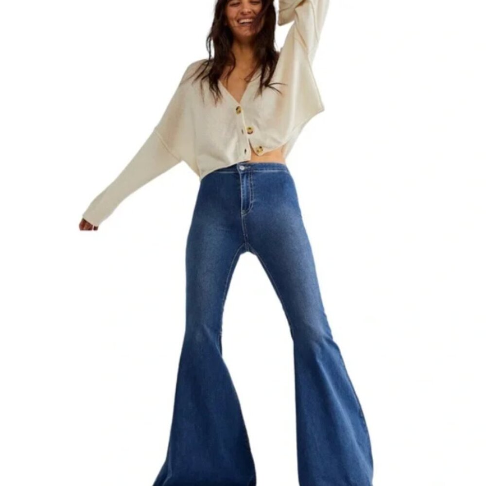 NWT Free People Just Float on Flare Jeans Jericho Blue Super Flare Sz 24